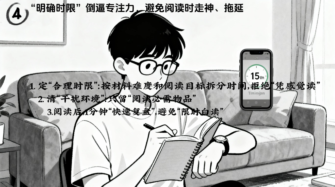 “明确时限”倒逼专注力，避免阅读时走神、拖延
